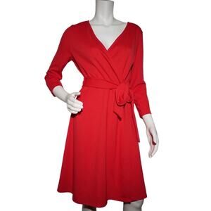 Lands’ End Red Wrap Dress Womens Small 6-8 Belted Fit Flare Classic Chic